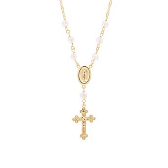 Athra NJ Inc 14k Gold Flash Plated Crucifix Crystal Bead Rosary Necklace