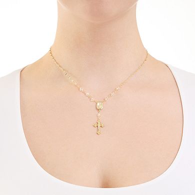 Athra NJ Inc 14k Gold Flash Plated Crucifix Crystal Bead Rosary Necklace