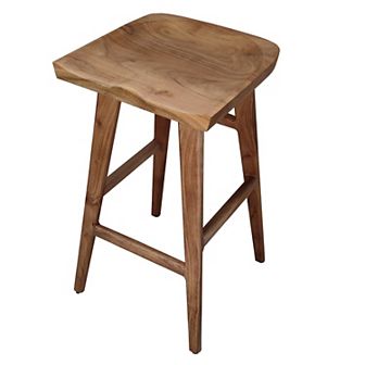 Tisa Backless Counter Height Stool, Handcrafted Saddle Seat in Acacia Wood