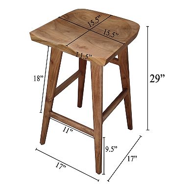 Tisa Backless Counter Height Stool, Handcrafted Saddle Seat in Acacia Wood