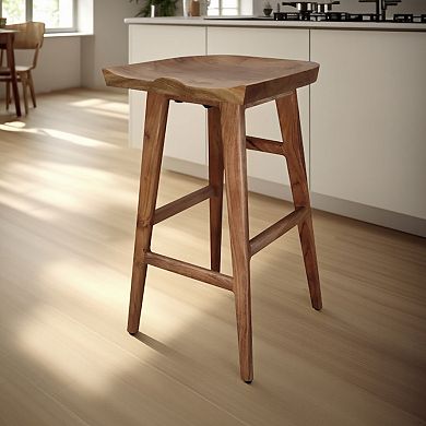 Tisa Backless Counter Height Stool, Handcrafted Saddle Seat in Acacia Wood