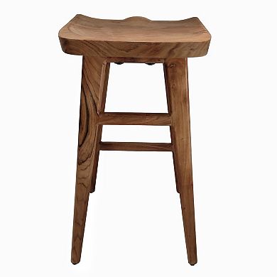 Tisa Backless Counter Height Stool, Handcrafted Saddle Seat in Acacia Wood