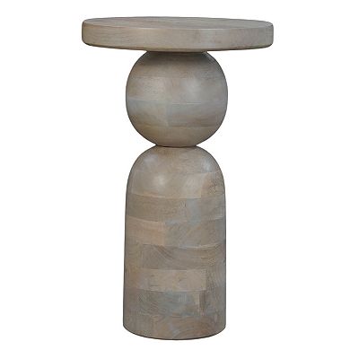Tia Round Side End Table with Turned Pedestal Base, Mango Wood