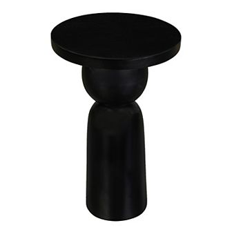 Tia Round Side End Table with Turned Pedestal Base, Mango Wood