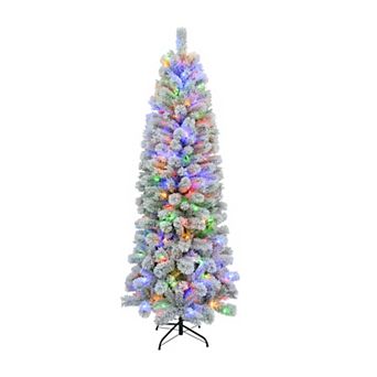 PULEO INTERNATIONAL 7-ft. Multi-Color Pre-Lit Artificial Slim Christmas Tree
