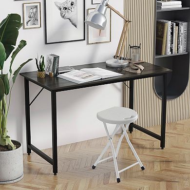 Basicwise Portable Folding Stool with Handle Compact Chair with Non-Slip Feet and Metal Frame, Black