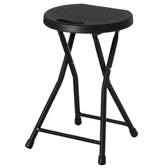 Basicwise Portable Folding Stool with Handle Compact Chair with Non-Slip Feet and Metal Frame, Black