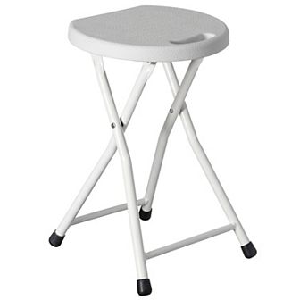 Basicwise Portable Folding Stool with Handle Compact Chair with Non-Slip Feet and Metal Frame, Black