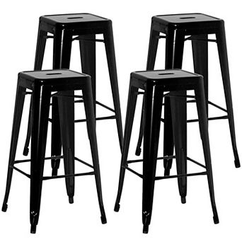 4 pc 30" Backless Metal Bar Stools, Stackable, Counter-Height, Indoor/Outdoor, Black
