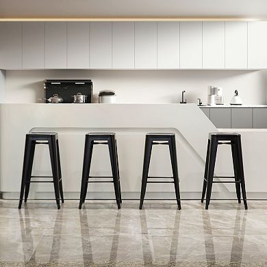 4-pcs 30" Backless Metal Bar Stools, Stackable, Counter-Height, Indoor/Outdoor, Black