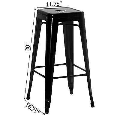 4-pcs 30" Backless Metal Bar Stools, Stackable, Counter-Height, Indoor/Outdoor, Black