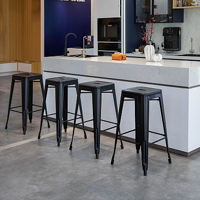 4-pcs 30" Backless Metal Bar Stools, Stackable, Counter-Height, Indoor/Outdoor, Black