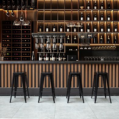 4-pcs 30" Backless Metal Bar Stools, Stackable, Counter-Height, Indoor/Outdoor, Black