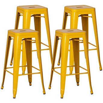 4 pc 30" Backless Metal Bar Stools, Stackable, Counter-Height, Indoor/Outdoor, Yellow