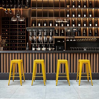 4-pcs 30" Backless Metal Bar Stools, Stackable, Counter-Height, Indoor/Outdoor, Yellow