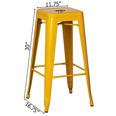 4-pcs 30" Backless Metal Bar Stools, Stackable, Counter-Height, Indoor/Outdoor, Yellow