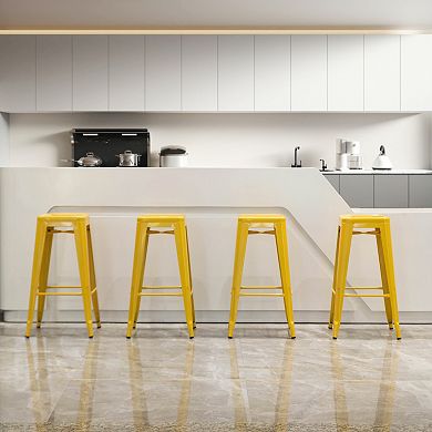 4-pcs 30" Backless Metal Bar Stools, Stackable, Counter-Height, Indoor/Outdoor, Yellow