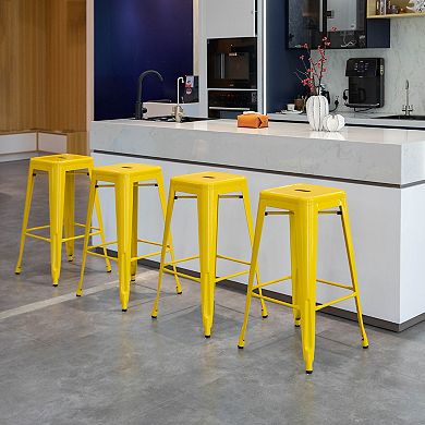 4-pcs 30" Backless Metal Bar Stools, Stackable, Counter-Height, Indoor/Outdoor, Yellow