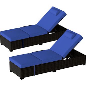 Outdoor Rattan Lounge Chairs Set of 2 with Adjustable Backrest and Comfortable Cushions