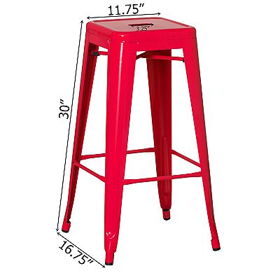 4-pcs 30" Backless Metal Bar Stools, Stackable, Counter-Height, Indoor/Outdoor, Red