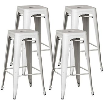 4 pc 30" Backless Metal Bar Stools, Stackable, Counter-Height, Indoor/Outdoor, White