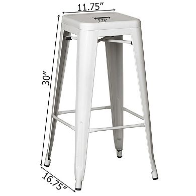 4-pcs 30" Backless Metal Bar Stools, Stackable, Counter-Height, Indoor/Outdoor, White