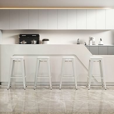 4-pcs 30" Backless Metal Bar Stools, Stackable, Counter-Height, Indoor/Outdoor, White