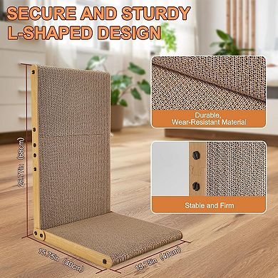 26.8" L-Shaped Wall-Mounted Cat Scratching Post with Soft Pad