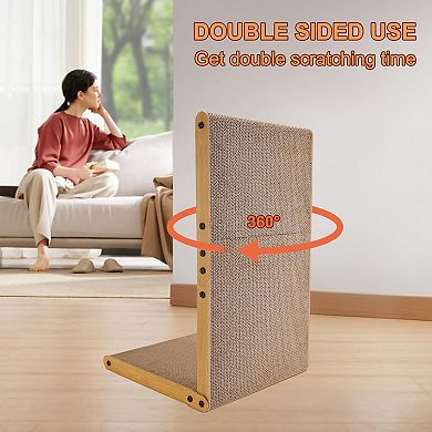 26.8" L-Shaped Wall-Mounted Cat Scratching Post with Soft Pad