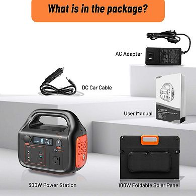 Mondawe 300W Portable Power Station, Solar Generator Power Supply with AC Outlet and Solar Panel