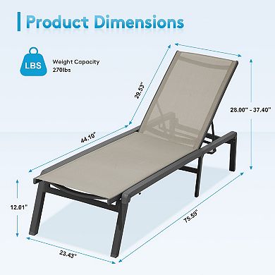 Adjustable Aluminum Folding Lounge Chair with Breathable Waterproof Surface