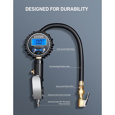 AstroAI Digital Tire Pressure Gauge with Inflator 3-250 PSI 0.1 for Display Resolution