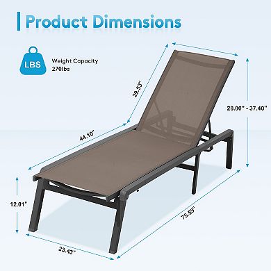 2-piece Adjustable Aluminum Folding Lounge Chair with Breathable Waterproof Surface