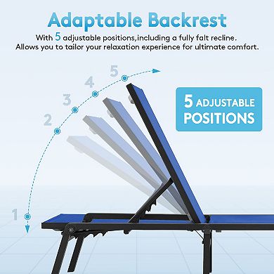 2-piece Adjustable Aluminum Folding Lounge Chair with Breathable Waterproof Surface