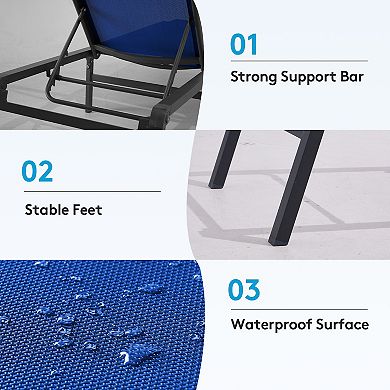 2-piece Adjustable Aluminum Folding Lounge Chair with Breathable Waterproof Surface