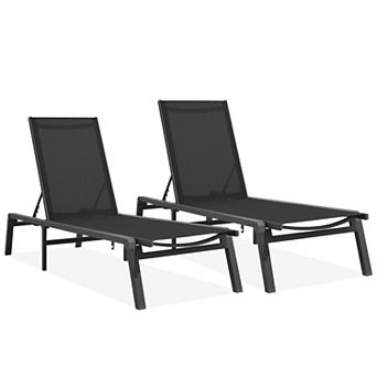 2 pc Adjustable Aluminum Folding Lounge Chair with Breathable Waterproof Surface
