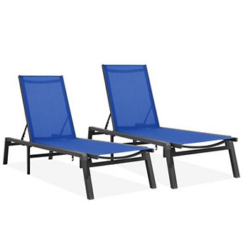 2 pc Adjustable Aluminum Folding Lounge Chair with Breathable Waterproof Surface
