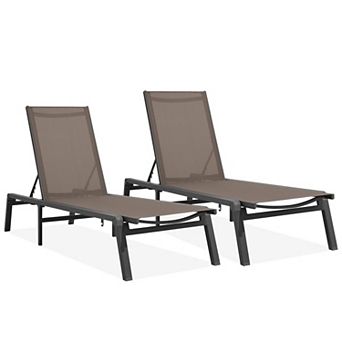 2 pc Adjustable Aluminum Folding Lounge Chair with Breathable Waterproof Surface