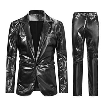Men’s 2 pc Metallic Suit Slim Fit Shiny Blazer & Pants Party Set