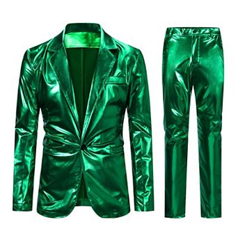 Men’s 2 pc Metallic Suit Slim Fit Shiny Blazer & Pants Party Set