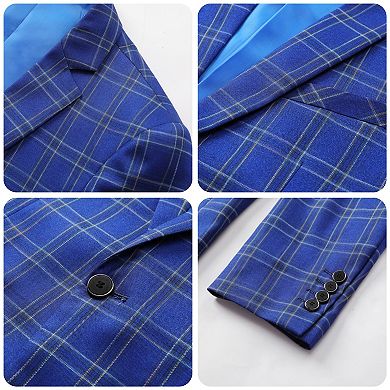 Men’s 2 pc Checkered Suit Slim Fit Formal Plaid Blazer & Pants