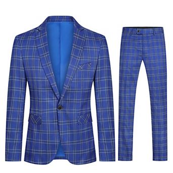 Men’s 2 pc Checkered Suit Slim Fit Formal Plaid Blazer & Pants