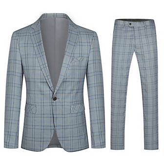 Men’s 2 pc Checkered Suit Slim Fit Formal Plaid Blazer & Pants
