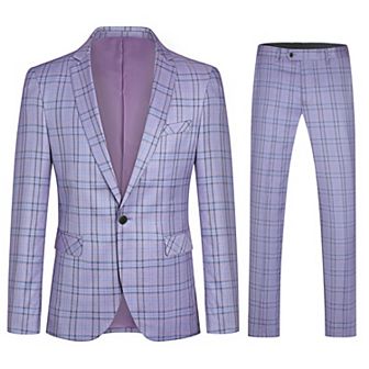Men’s 2 pc Checkered Suit Slim Fit Formal Plaid Blazer & Pants