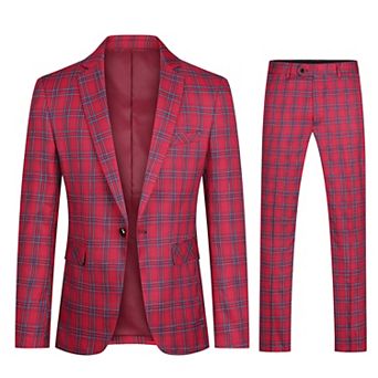 Men’s 2 pc Checkered Suit Slim Fit Formal Plaid Blazer & Pants