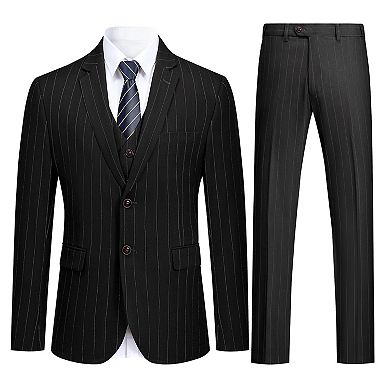 Men’s 3 pc Stripe Tux Set 2-Button Center Vent Blazer, Vest & Pants
