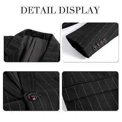 Men’s 3 pc Stripe Tux Set 2-Button Center Vent Blazer, Vest & Pants
