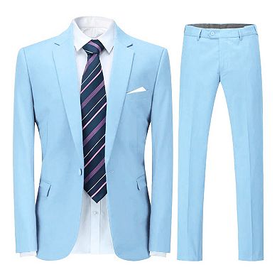 Men’s 2 pc Solid Suit Slim Fit Single-Breasted Center Vent Formal Jacket & Pants