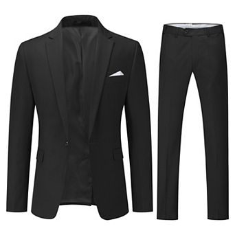 Men’s 2 pc Solid Suit Slim Fit Single-Breasted Center Vent Formal Jacket & Pants