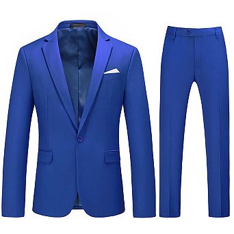 Men’s 2 pc Solid Suit Slim Fit Single-Breasted Center Vent Formal Jacket & Pants